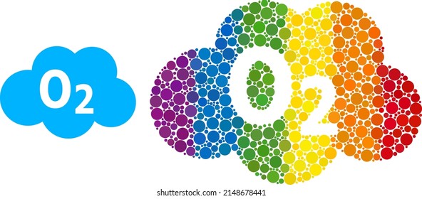 Oxigen cloud mosaic icon of spheric dots in various sizes and spectrum colored shades. A dotted LGBT-colored oxigen cloud for lesbians, gays, bisexuals, and transgenders.