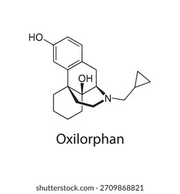 Estructura molecular oxilorfana, agonista del receptor opioide mixto�fármaco analgésico antagonista, diagrama de Vector científico limpio, fórmula química esquelética