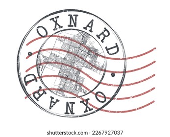 Oxnard, CA, USA Stamp Map Postal. Silhouette Seal Roads and Streets. Passport Round Design. Vector Icon. Design Retro Travel National Symbol.