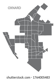 Oxnard California city map with neighborhoods grey illustration silhouette shape