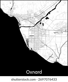 Oxnard mapa de la ciudad, Estados Unidos - Vector topográfico mapa póster