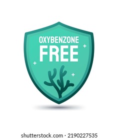 Oxybenzone Free Label Aufkleber Design. Schild Form Ozeankorallenfunkel Symbol Symbol Symbol Vektorgrafik.