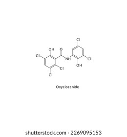 Oxyclozanide flat skeletal molecular structure Antiparasitic drug used in veterinary worm infection treatment. Vector illustration.