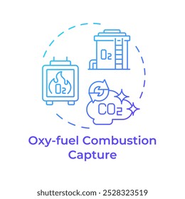 Oxy-Fuel Verbrennung erfassen blaue Gradienten Konzept Symbol. Kohlenstoffspeicherung, Kraftstoffemission. Runde Liniendarstellung. Abstrakte Idee. Grafikdesign. Benutzerfreundliche Infografik, Präsentation