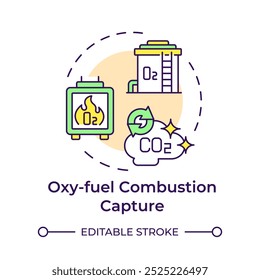 Oxy-fuel combustion capture multi color concept icon. Carbon storage, fuel emission. Round shape line illustration. Abstract idea. Graphic design. Easy to use infographic, presentation