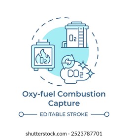 Oxy-fuel combustion capture soft blue concept icon. Carbon storage, fuel emission. Round shape line illustration. Abstract idea. Graphic design. Easy to use infographic, presentation