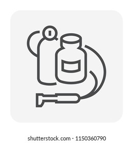 Oxy-fuel welding tool icon. Also called oxyacetylene welding tool or gas welding tool. Consist of torch, fuel gas and oxygen tank. For Oxy-fuel welding and cutting work. 64x64 pixel perfect line icon.