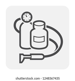 Oxy-fuel welding tool icon. Also called oxyacetylene welding tool or gas welding tool. Consist of torch, fuel gas and oxygen tank. For Oxy-fuel welding and cutting work. 64x64 pixel perfect line icon.