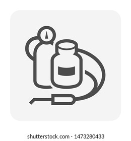 Oxy-fuel welding tool icon. Also called oxyacetylene welding tool or gas welding tool. Consist of torch, fuel gas and oxygen tank. For Oxy-fuel welding and cutting work in fabrication, construction.