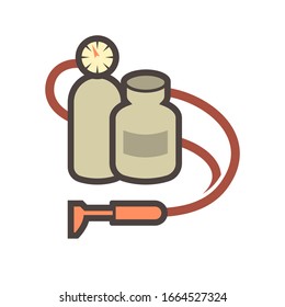 Oxy-fuel welding tool icon. Also called oxyacetylene welding tool or gas welding tool. Consist of torch, fuel gas and oxygen tank. For Oxy-fuel welding and cutting work in fabrication, construction.
