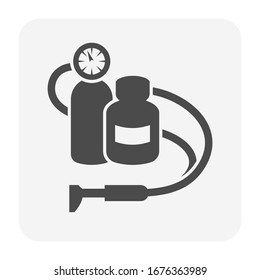 Oxy-fuel welding tool icon. Also called oxyacetylene welding tool or gas welding tool. Consist of torch, fuel gas and oxygen tank. For Oxy-fuel welding and cutting work in fabrication, construction.