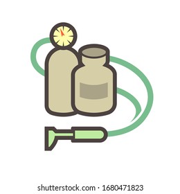 Oxy-fuel welding tool icon. Also called oxyacetylene welding tool or gas welding tool. Consist of torch, fuel gas and oxygen tank. For Oxy-fuel welding and cutting work in fabrication, construction.
