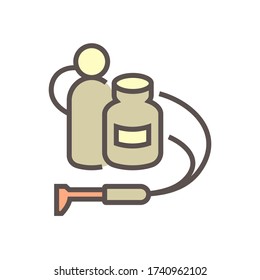 Oxy-fuel welding tool icon. Also called oxyacetylene welding tool or gas welding tool. Consist of torch, fuel gas and oxygen tank. For Oxy-fuel welding and cutting work in fabrication, construction.