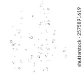 Oxygen air bubbles  flow  in water on white  background. Fizzy sparkles in sea, aquarium. Soda pop. Champagne. Effervescent tablet. Undersea vector texture.