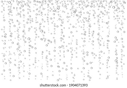 Oxygen Air Bubbles  Flow  In Water On White  Background. Fizzy Sparkles In Sea, Aquarium. Soda Pop. Champagne. Effervescent Tablet. Undersea Vector Texture.