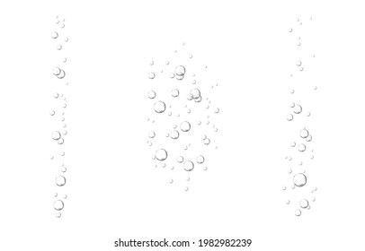 Oxygen air bubbles  flow  in water on white  background. Fizzy sparkles in sea, aquarium. Soda pop. Champagne. Effervescent tablet. Undersea vector texture.