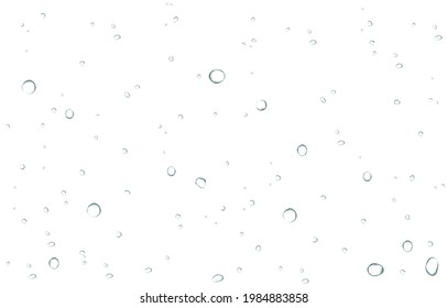 Las burbujas de aire de oxígeno fluyen en el agua sobre fondo blanco. Fizzy brilla en el mar, acuario. Soda pop. Champagne. Comprimido efervescente. Textura vectorial submarina.