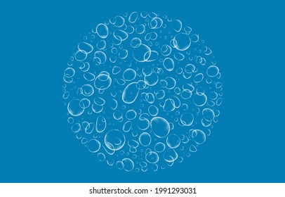 Las burbujas de aire de oxígeno fluyen en el agua sobre fondo blanco. Fizzy brilla en el mar, acuario. Soda pop. Champagne. Comprimido efervescente. Textura vectorial submarina.