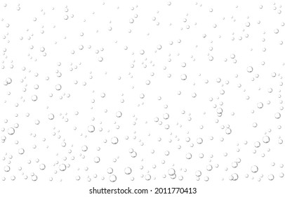 Oxygen air bubbles  flow  in water on white  background. Fizzy sparkles in sea, aquarium. Soda pop. Champagne. Effervescent tablet. Undersea vector texture.