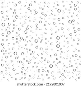 Oxygen air bubbles  flow  in water on white  background. Fizzy sparkles in sea, aquarium. Soda pop. Champagne. Effervescent tablet. Undersea vector texture.