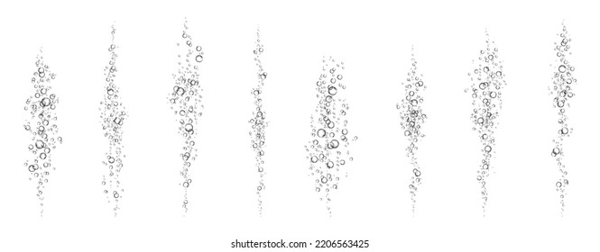 Oxygen air bubbles  flow  in water on white  background. Fizzy sparkles in sea, aquarium. Soda pop. Champagne. Effervescent tablet. Undersea vector texture.