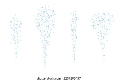 Oxygen air bubbles  flow  in water on white  background. Fizzy sparkles in sea, aquarium. Soda pop. Champagne. Effervescent tablet. Undersea vector texture.