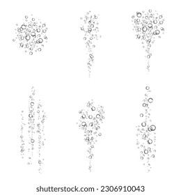 Oxygen air bubbles  flow  in water on white  background. Fizzy sparkles in sea, aquarium. Soda pop. Champagne. Effervescent tablet. Undersea vector texture.