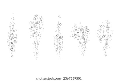 Oxygen air bubbles  flow  in water on white  background. Fizzy sparkles in sea, aquarium. Soda pop. Champagne. Effervescent tablet. Undersea vector texture.