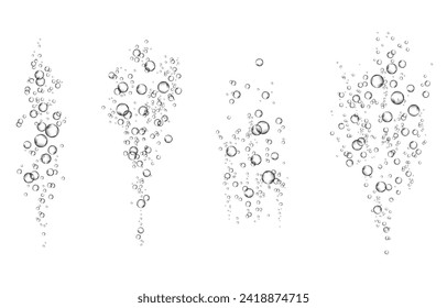 Oxygen air bubbles  flow  in water on white  background. Fizzy sparkles in sea, aquarium. Soda pop. Champagne. Effervescent tablet. Undersea vector texture.