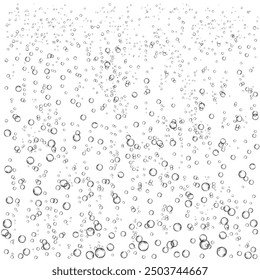 Oxygen air bubbles  flow  in water on white  background. Fizzy sparkles in sea, aquarium. Soda pop. Champagne. Effervescent tablet. Undersea vector texture.