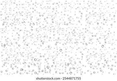 Oxygen air bubbles  flow  in water on white  background. Fizzy sparkles in sea, aquarium. Soda pop. Champagne. Effervescent tablet. Undersea vector texture.