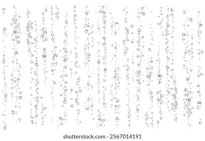 Oxygen air bubbles  flow  in water on white  background. Fizzy sparkles in sea, aquarium. Soda pop. Champagne. Effervescent tablet. Undersea vector texture.