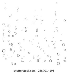 Oxygen air bubbles  flow  in water on white  background. Fizzy sparkles in sea, aquarium. Soda pop. Champagne. Effervescent tablet. Undersea vector texture.