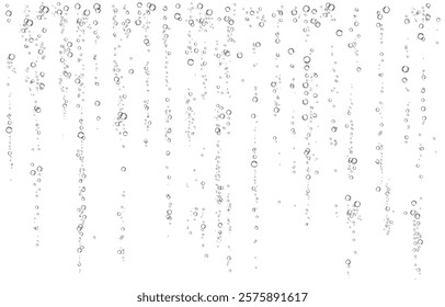 Oxygen air bubbles  flow  in water on white  background. Fizzy sparkles in sea, aquarium. Soda pop. Champagne. Effervescent tablet. Undersea vector texture.