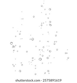 Oxygen air bubbles  flow  in water on white  background. Fizzy sparkles in sea, aquarium. Soda pop. Champagne. Effervescent tablet. Undersea vector texture.