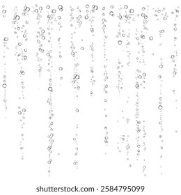 Oxygen air bubbles  flow  in water on white  background. Fizzy sparkles in sea, aquarium. Soda pop. Champagne. Effervescent tablet. Undersea vector texture.