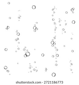 As bolhas de ar de oxigênio fluem em água sobre fundo branco. Espumantes no mar, aquário. Soda pop. Champanhe. Comprimido efervescente Textura de vetor submarino.