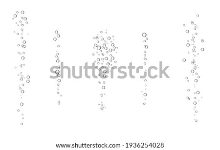 Oxygen air bubbles  flow  in water on white  background. Fizzy sparkles in sea, aquarium. Soda pop. Champagne. Effervescent tablet. Undersea vector texture.