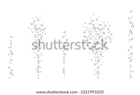 Oxygen air bubbles  flow  in water on white  background. Fizzy sparkles in sea, aquarium. Soda pop. Champagne. Effervescent tablet. Undersea vector texture.