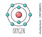 Oxygen atom Bohr model. Cartoon style. Vector editable