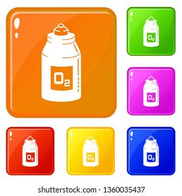 Oxygen bottle icons set collection vector 6 color isolated on white background