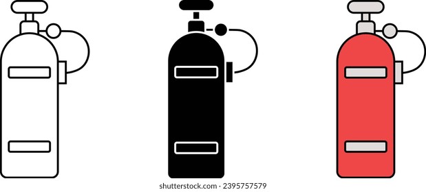 Oxygen bottles icon collection lined, isolated and colored version. Vector illustration