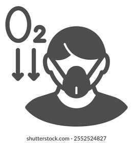 Oxygen breathing man solid icon, oxygen therapy concept. Vector graphics. Human mask breathe fresh air sign on white background, glyph style icon for mobile or web design