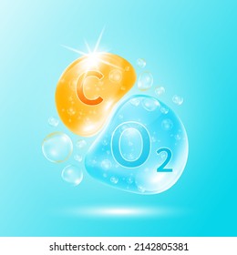 Oxygen bubble and Vitamin C for skin care. Vitamins complex hyaluronic acid moisturizing collagen from nature. Beauty treatment nutrition skin care design. Medical concepts. 3D Vector.