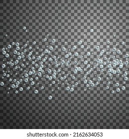 Oxygen bubbles in water. Isolated vector illustration of air bubbles on transparent backdrop