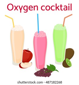 Oxygen cocktail icon with straw.Vector illustration for healthy lifestyle