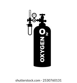 Oxygen Zylinder schwarz Silhouette Symbol. Medizinischer Sauerstoff Gasflasche für medizinische Zwecke. Flaches Design, Vektorgrafik. Einzeln auf weißem Hintergrund.