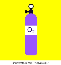 Icono del cilindro de oxígeno, diseño plano editable por vector aislado en fondo amarillo. Contenedor O2.