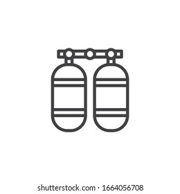 Icono de la línea del cilindro de oxígeno. signo de estilo lineal para concepto móvil y diseño web. Icono vectorial de contorno del depósito de oxígeno. Símbolo de buceo, ilustración del logotipo. Gráficos vectoriales
