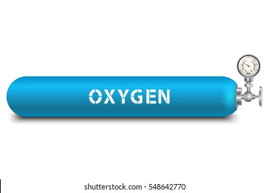 Oxygen cylinder with manometer. Vector illustration isolated on white background